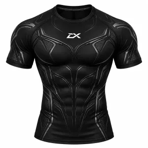 DRIMEX men’s black compression short sleeve sports shirt with futuristic graphic panels