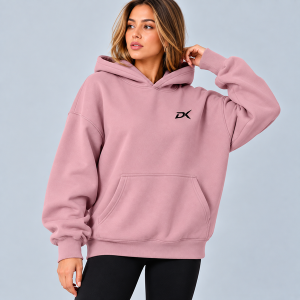 DRIMEX women’s dusty mauve oversized pullover hoodie with DX logo